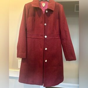 J. Crew Womens Long dark red Wool-Blend Coat rhinestone buttons